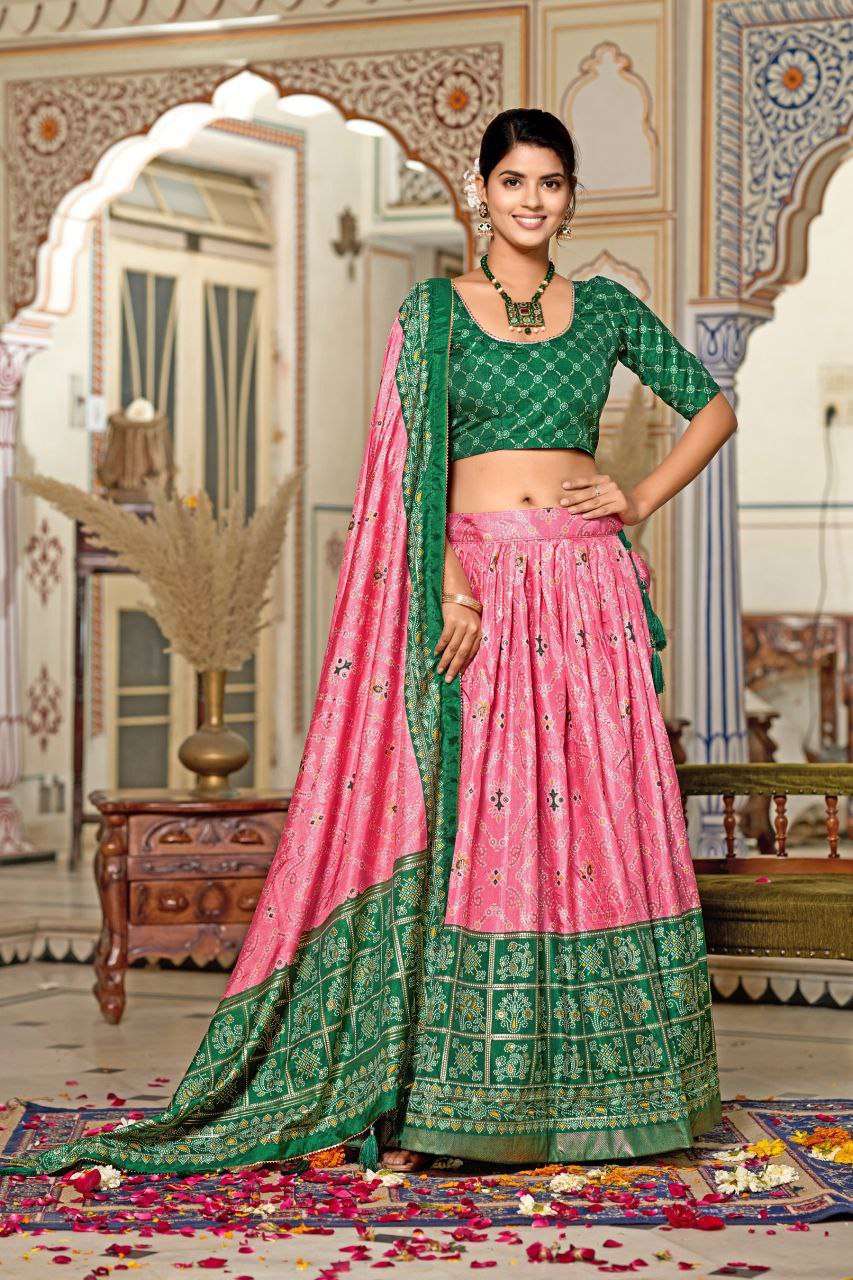 Women's Tussar Silk Patola Print Lehenga Choli Dupatta Set - Image 3