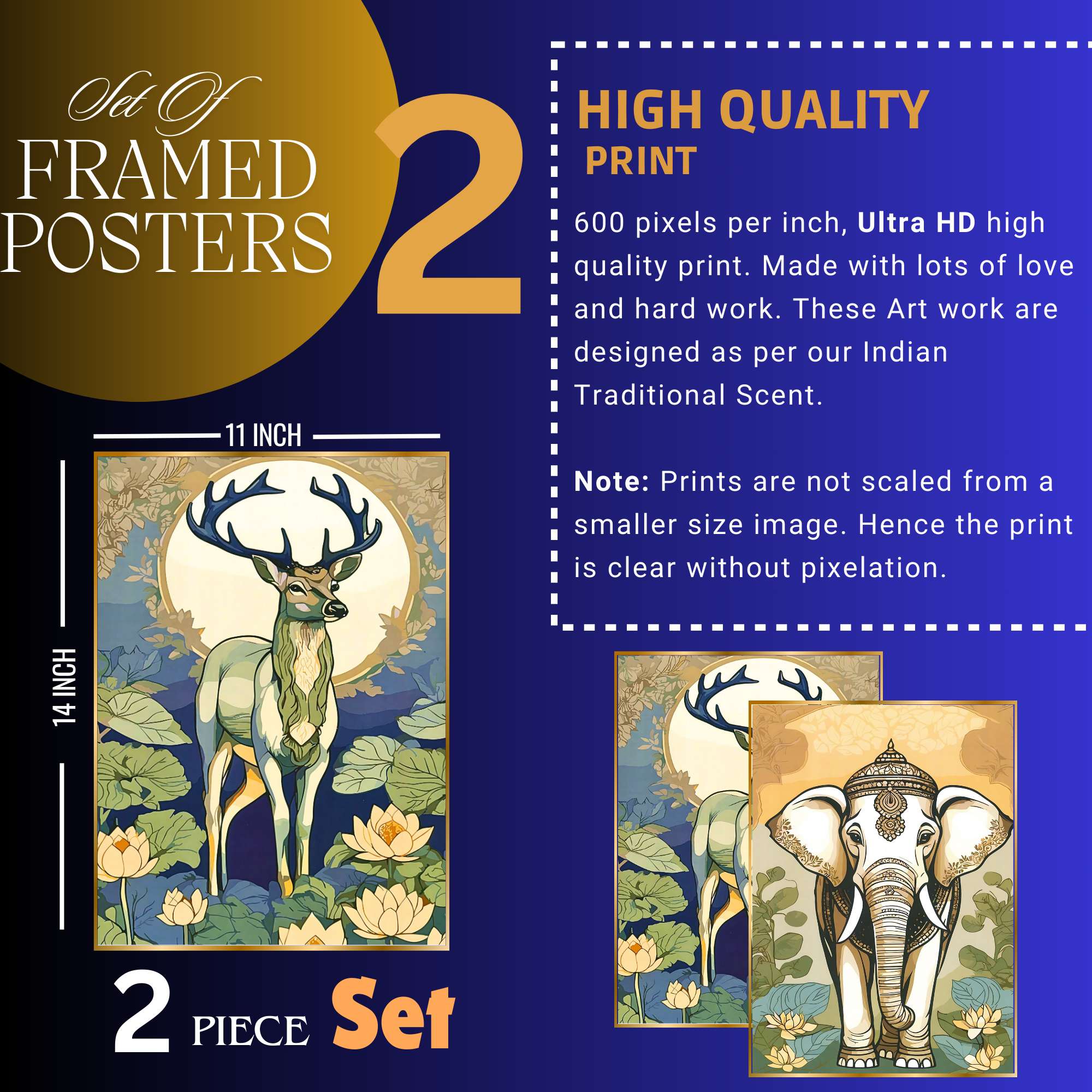 Set of Two Wall Paintings for Wall Dacoration Golden Framed Wall Paintings for Living Room & Bedroom Wall Art for Home Decoration & Office Wall Décor (14x11 inch CH-GD2-14) - Image 3